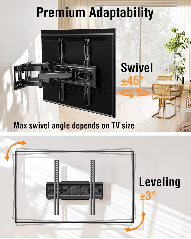 ELIVED EconoMe TV Wall Mount for Most 26-65 inch tvs, Full Motion TV Mount Swivel and Tilt, Wall Mount Bracket Max VESA 400x400mm, Holds up to 99 lbs, Fits 12â€ 16" Wood Studs. - Image 3